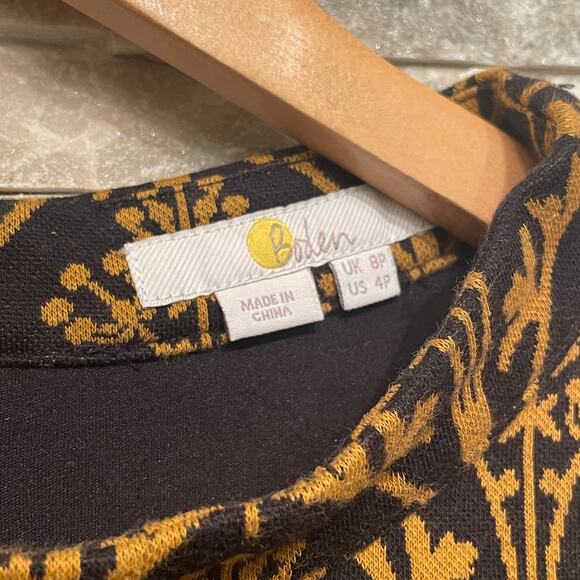 Boden Victoria Jacquard Dress US 4P | Black Gold Metallic, Shift, 3/4 Sleeve - Picture 6 of 7
